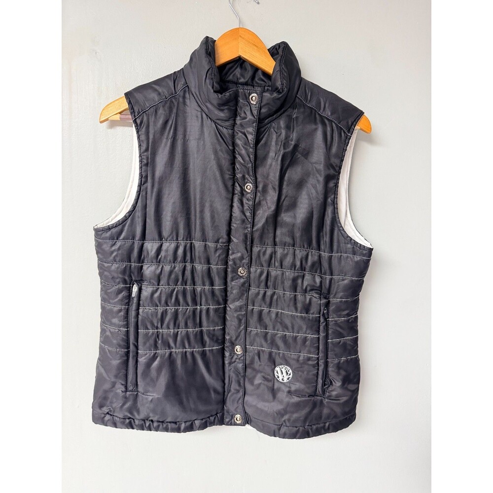Sun Mountain Vest Womens Medium Black Quilted Full Zip Snap Front Pockets